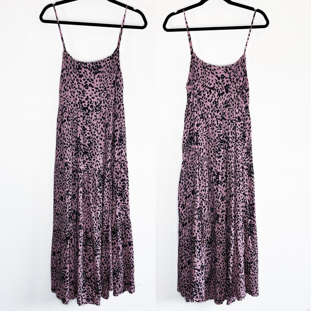 Stillwater Memz Pebbles Pink Cheetah Leopard Print Tiered Leg Slit Maxi Dress XS